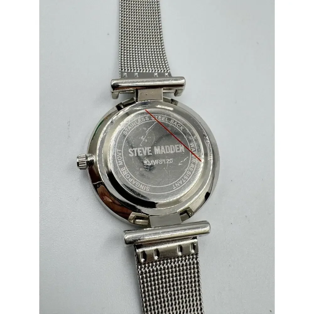 Steve Madden Silver Stainless Steel Mesh Analog Dial Watch SMWS120‎ NEW BATTERY